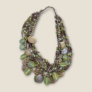 Vintage Rare Chico's Artisan Beaded Sea glass Coin Charms Necklace